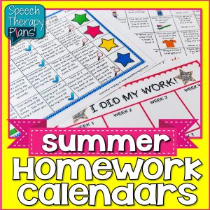 speech and language homework calendars